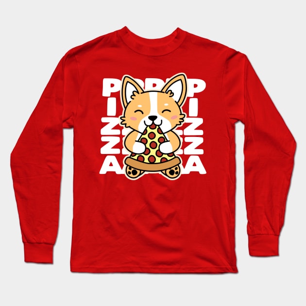 Corgi Eating Pizza Long Sleeve T-Shirt by DetourShirts